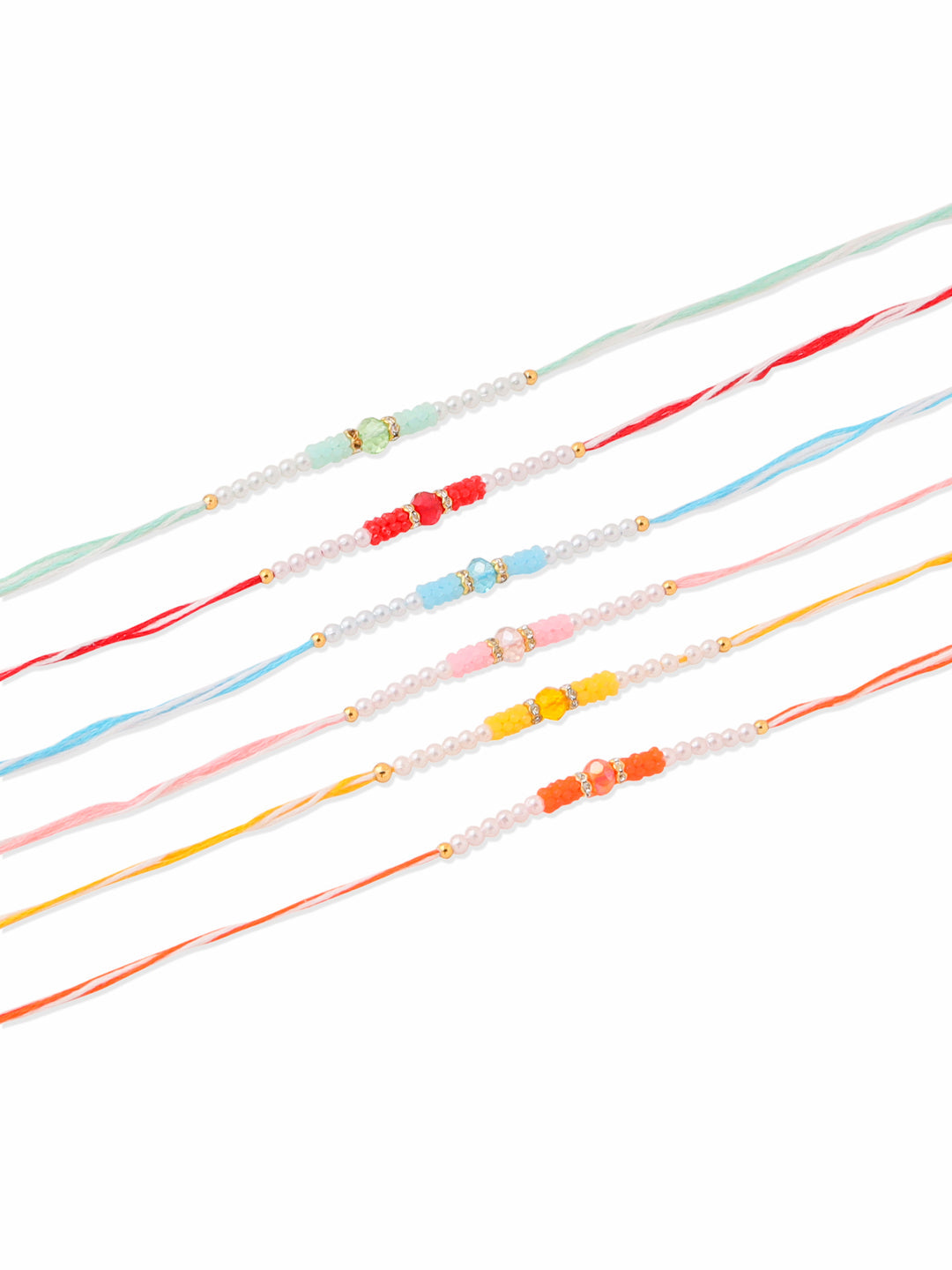 NVR Men Set of 6 Multicolor Artificial Stones & Pearls Rakhi Combo