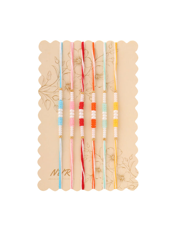 NVR Men Set of 6 Multicolor Pearls Thread Rakhi Combo, Rakshabandhan Combo