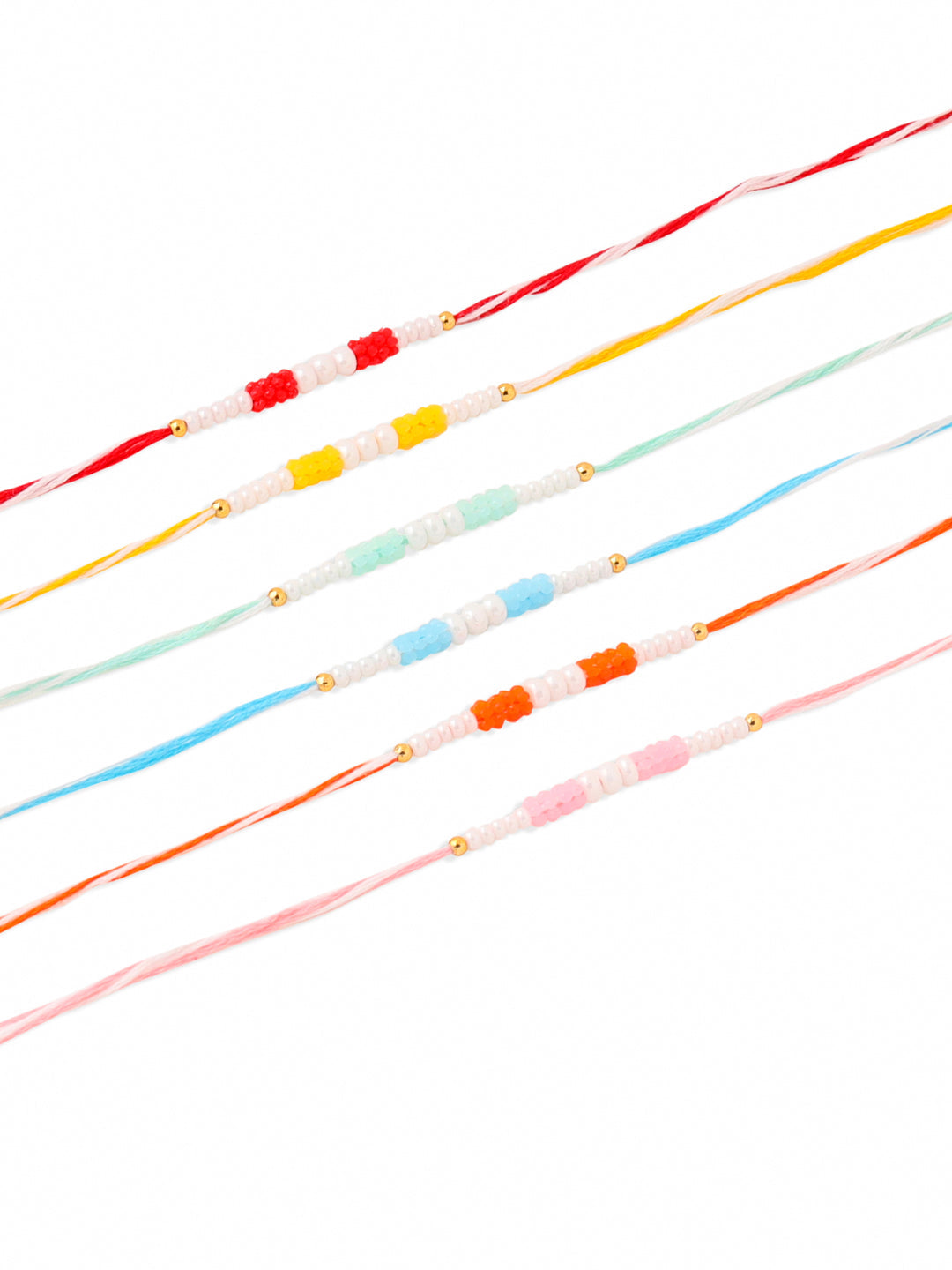 NVR Men Set of 6 Multicolor Pearls Thread Rakhi Combo, Rakshabandhan Combo