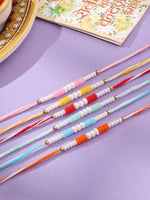 Thumbnail for NVR Men Set of 6 Multicolor Pearls Thread Rakhi with Roli Chawal Chandan & Mishri