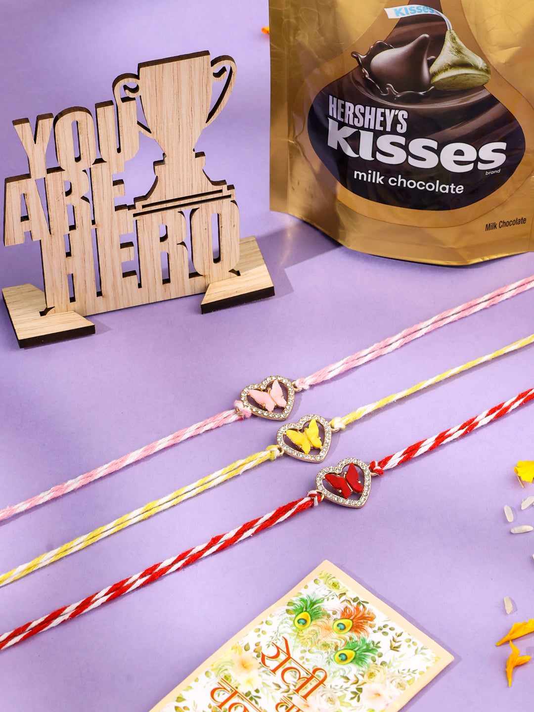 NVR Men Set of 3 Heart Shape Multicolor Artificial Stones Thread Rakhi Combo - Distacart