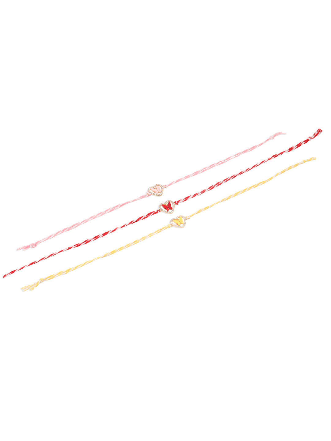 NVR Men Set of 3 Heart Shape Multicolor Artificial Stones Thread Rakhi Combo
