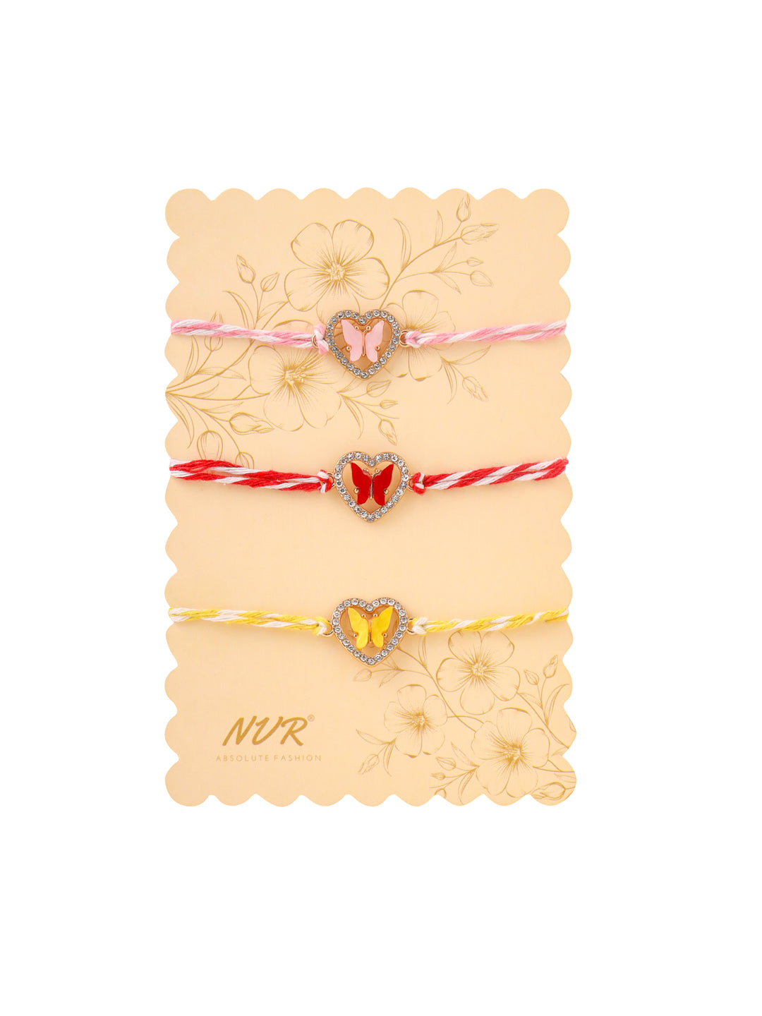 NVR Men Set of 3 Heart Shape Multicolor Artificial Stones Thread Rakhi with Roli Chawal Chandan & Mishri - Distacart