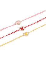 Thumbnail for NVR Men Set of 3 Heart Shape Multicolor Artificial Stones Thread Rakhi with Roli Chawal Chandan & Mishri