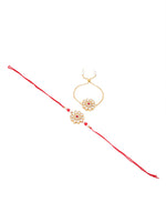Thumbnail for NVR Set of 2 Gold Toned Kundan Studded Floral Design Bhaiya Bhabhi Rakhi Combo
