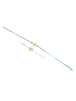 Thumbnail for NVR Set of 2 Kundan Studded Floral Design Gold Toned Bhaiya Bhabhi Rakhi Combo