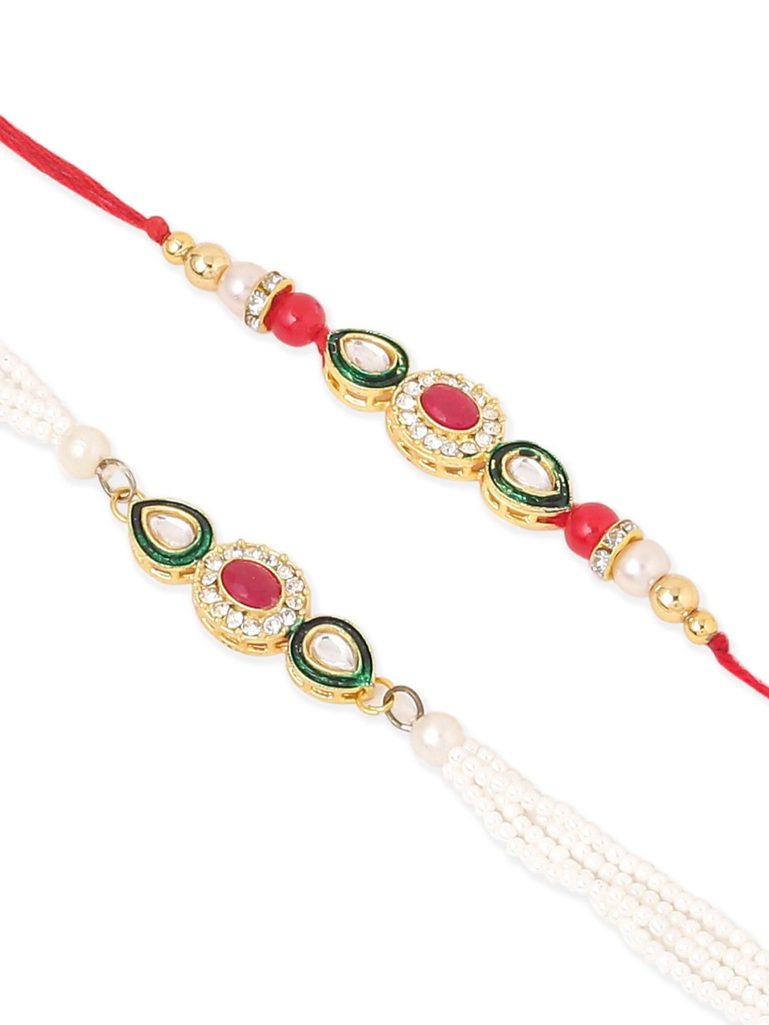 NVR Set of 2 Multicolor Oval Shape Kundan Studded & Beads Bhaiya Bhabhi Rakhi Combo