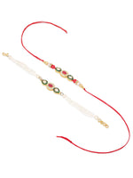 Thumbnail for NVR Set of 2 Multicolor Oval Shape Kundan Studded & Beads Bhaiya Bhabhi Rakhi Combo
