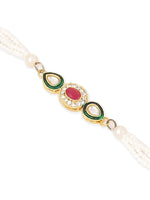 Thumbnail for NVR Set of 2 Multicolor Oval Shape Kundan Studded & Beads Bhaiya Bhabhi Rakhi with Roli Chawal Chandan & Mishri