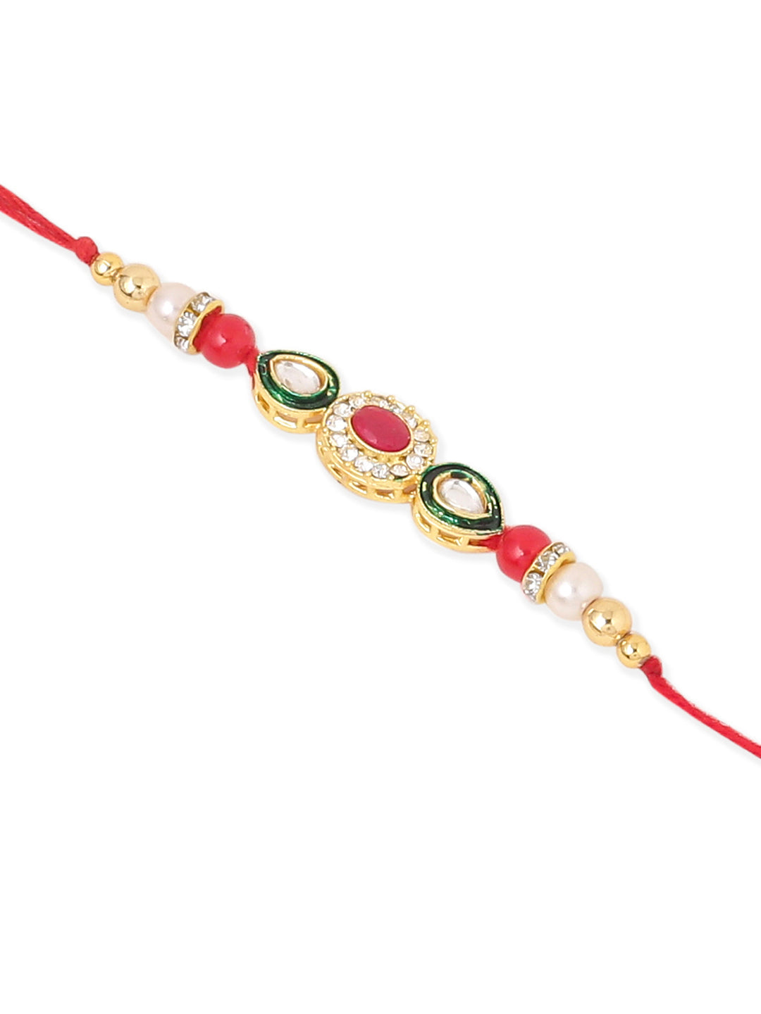 NVR Set of 2 Multicolor Oval Shape Kundan Studded & Beads Bhaiya Bhabhi Rakhi with Roli Chawal Chandan & Mishri