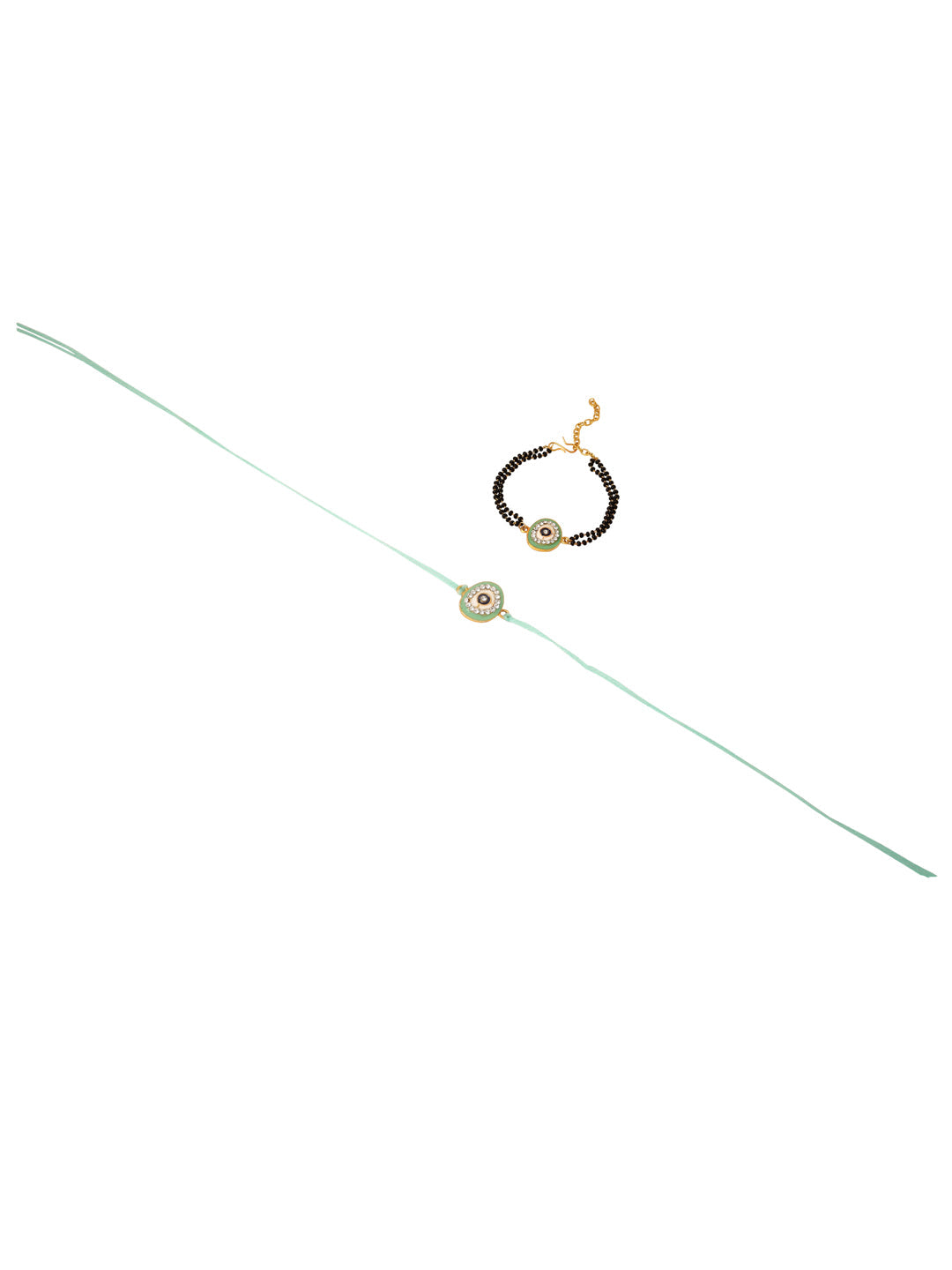 NVR Set of 2 Green Round Shape Artificial Stones Bhaiya Bhabhi Rakhi Combo