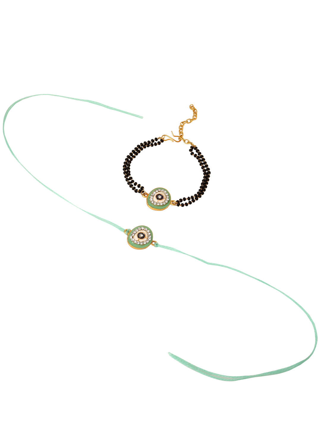 NVR Set of 2 Green Round Shape Artificial Stones Bhaiya Bhabhi Rakhi with Roli Chawal Chandan & Mishri - Distacart
