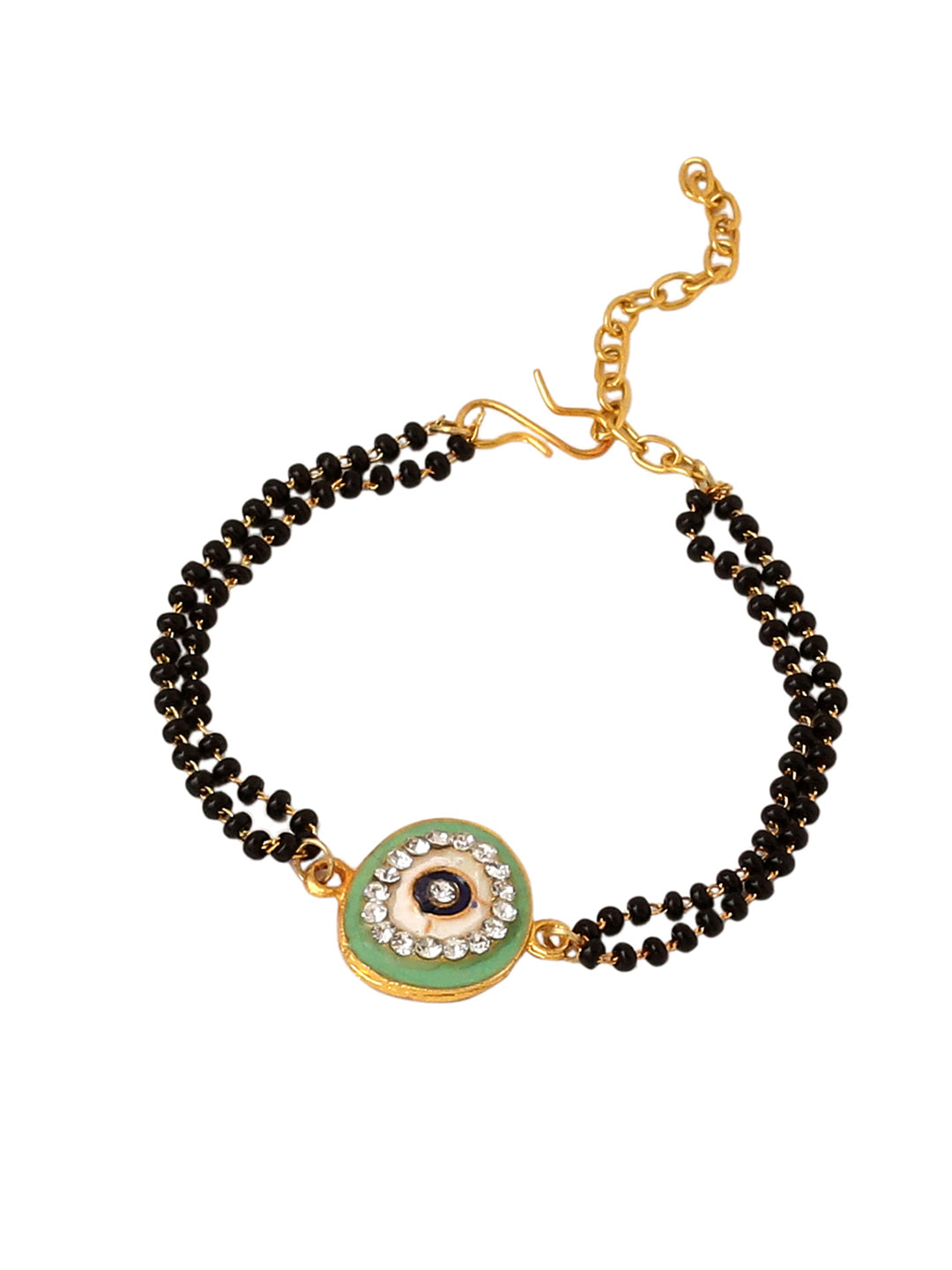 NVR Set of 2 Green Round Shape Artificial Stones Bhaiya Bhabhi Rakhi with Roli Chawal Chandan & Mishri