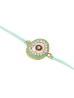Thumbnail for NVR Set of 2 Green Round Shape Artificial Stones Bhaiya Bhabhi Rakhi with Roli Chawal Chandan & Mishri