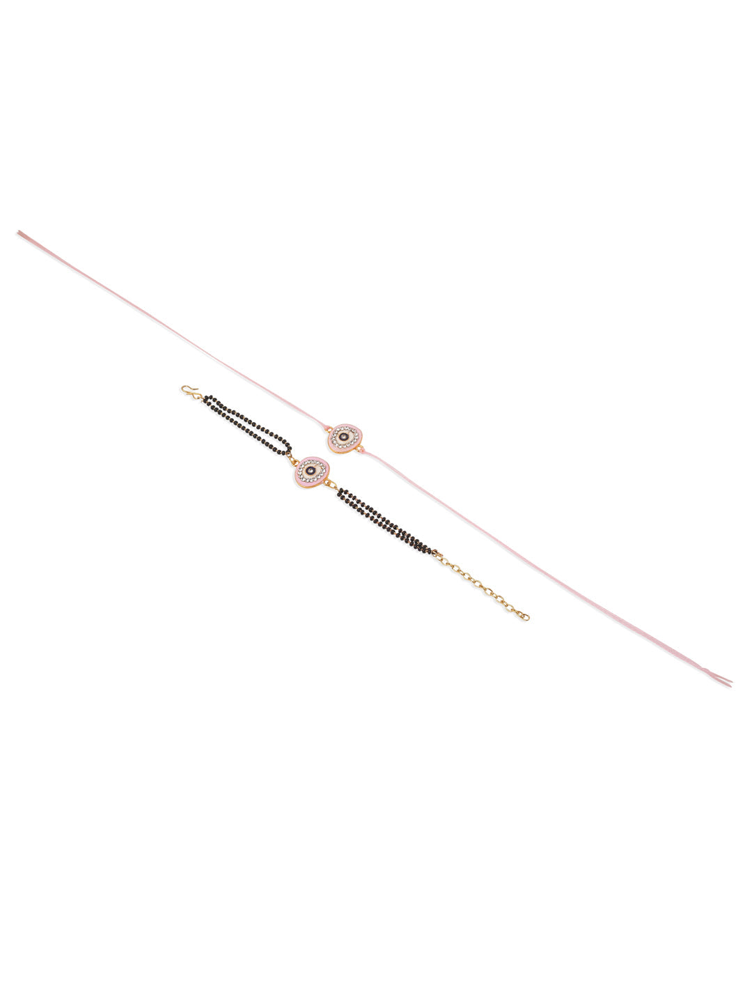 NVR Set of 2 Pink Round Shape Artificial Stones Bhaiya Bhabhi Rakhi Combo