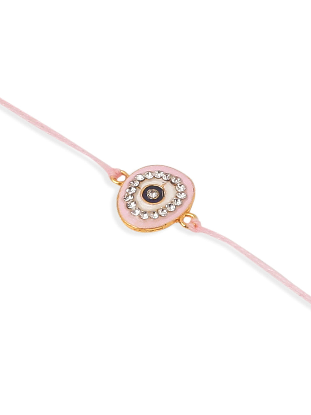 NVR Set of 2 Pink Round Shape Artificial Stones Bhaiya Bhabhi Rakhi with Roli Chawal Chandan & Mishri