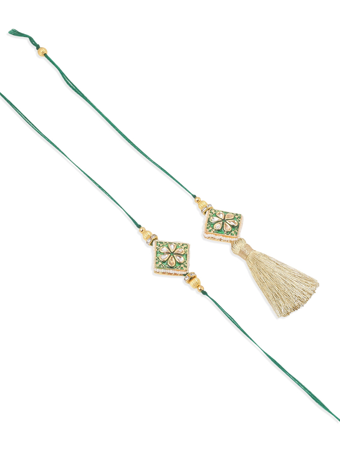 NVR Set of 2 Handmade Green Kundan Studded Bhaiya Bhabhi Rakhi Set, Combo for Rakshabandhan - Distacart