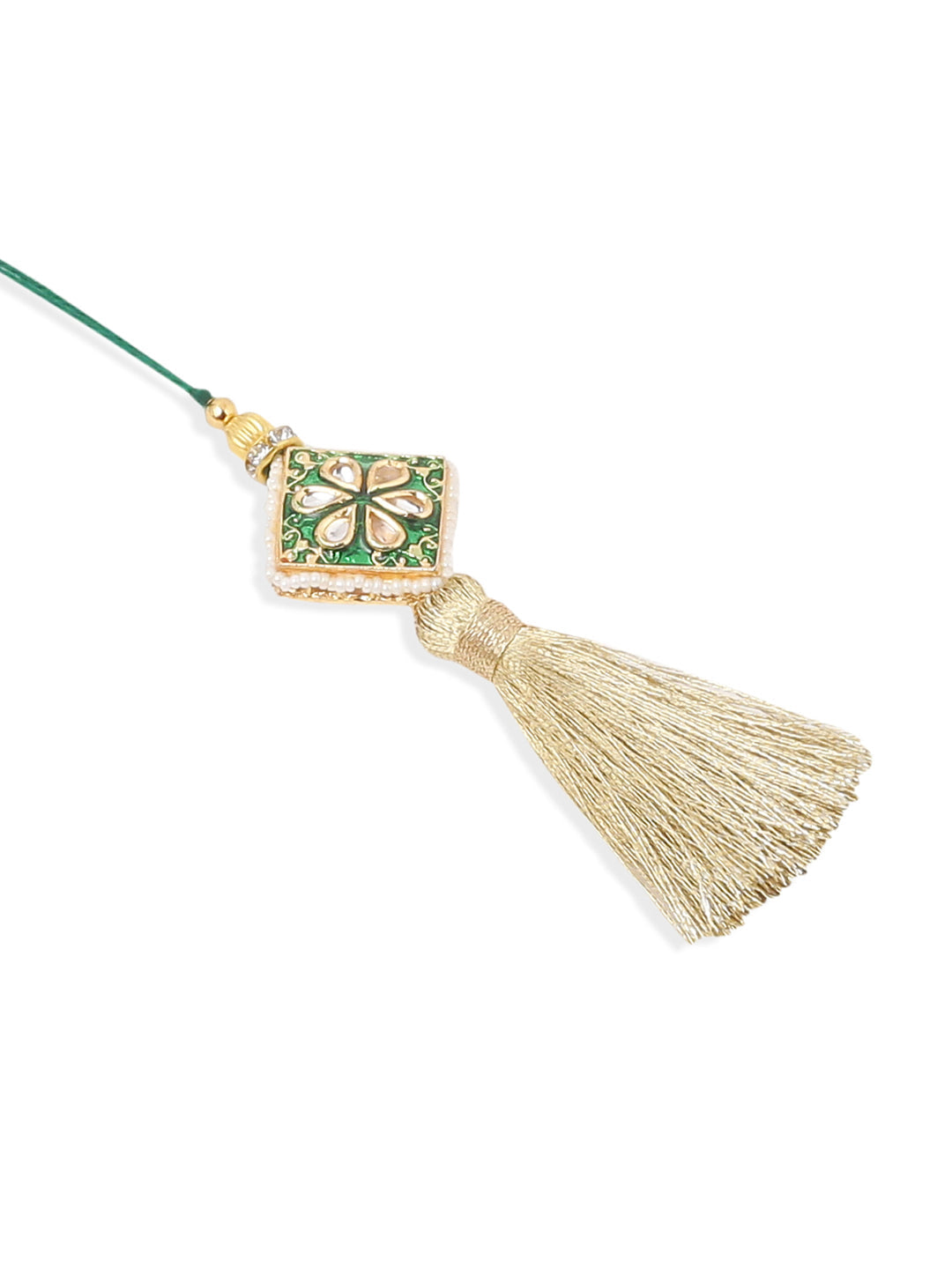 NVR Set of 2 Handmade Green Kundan Studded Bhaiya Bhabhi Rakhi Set, Combo for Rakshabandhan