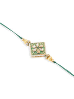 Thumbnail for NVR Set of 2 Handmade Green Kundan Studded Bhaiya Bhabhi Rakhi Set with Roli Chawal Chandan & Mishri