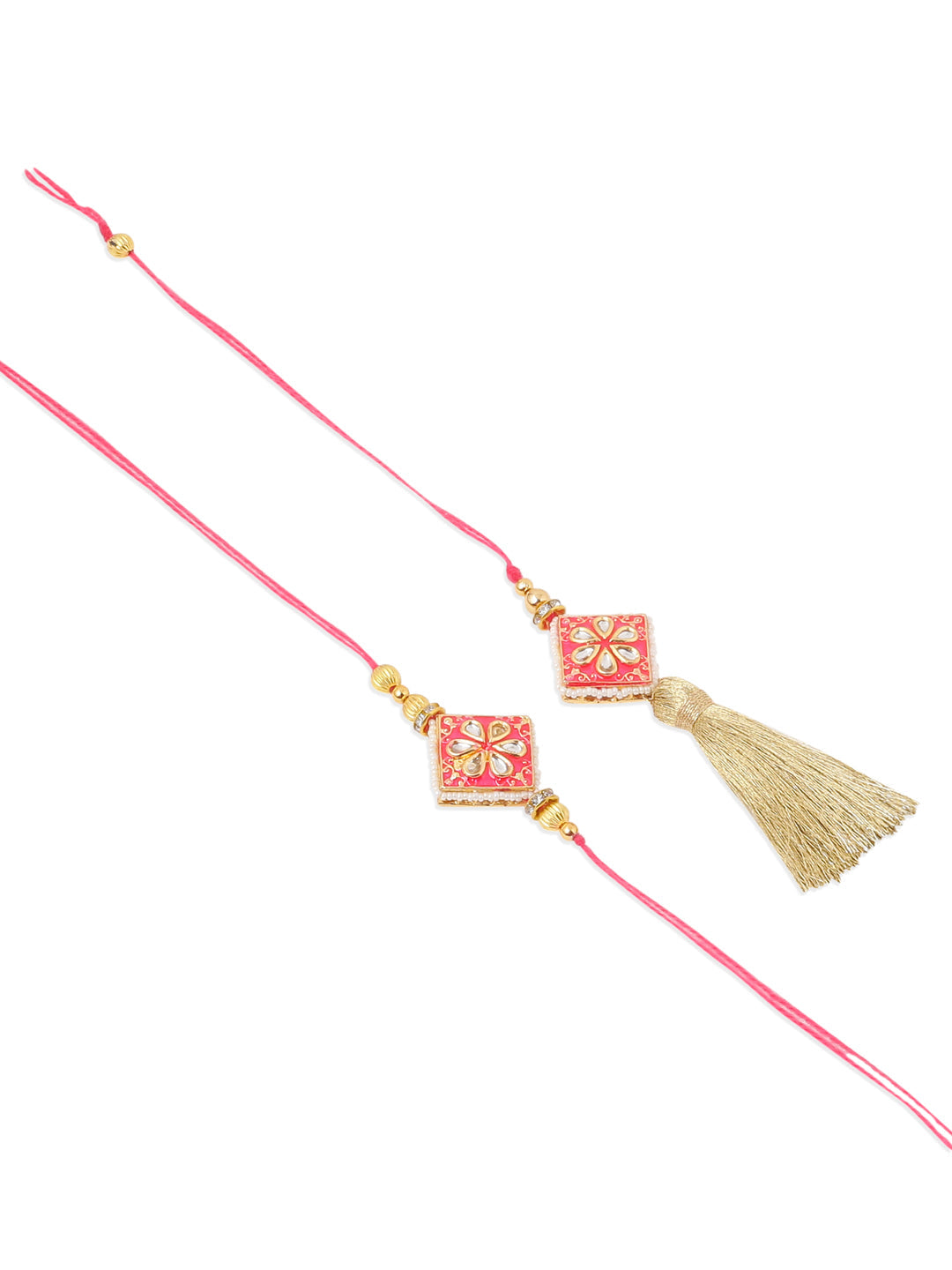 NVR Set of 2 Handmade Pink Kundan Studded Bhaiya Bhabhi Rakhi Set, Combo for Rakshabandhan - Distacart
