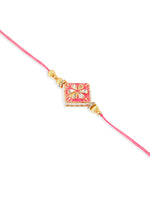Thumbnail for NVR Set of 2 Handmade Pink Kundan Studded Bhaiya Bhabhi Rakhi Set with Roli Chawal Chandan & Mishri