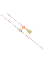 Thumbnail for NVR Set of 2 Handmade Pink Kundan Studded Bhaiya Bhabhi Rakhi Set with Roli Chawal Chandan & Mishri