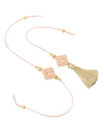 Thumbnail for NVR Set of 2 Handmade Peach Kundan Studded Bhaiya Bhabhi Rakhi Set with Roli Chawal Chandan & Mishri