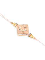 Thumbnail for NVR Set of 2 Handmade Peach Kundan Studded Bhaiya Bhabhi Rakhi Set with Roli Chawal Chandan & Mishri
