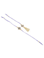 Thumbnail for NVR Set of 2 Handmade Blue Kundan Studded Bhaiya Bhabhi Rakhi Set with Roli Chawal Chandan & Mishri