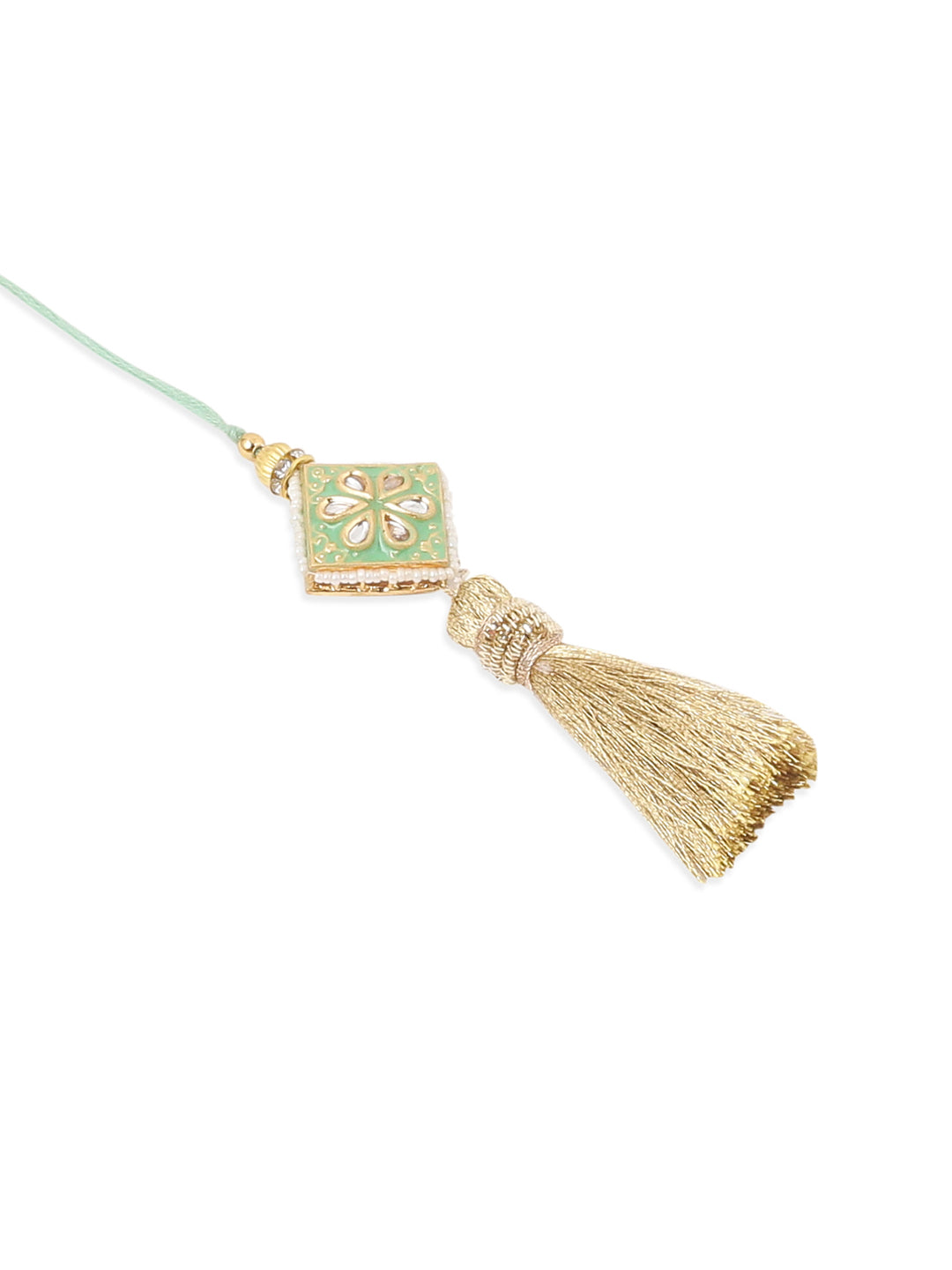 NVR Set of 2 Handmade Sea Green Kundan Studded Bhaiya Bhabhi Rakhi Combo