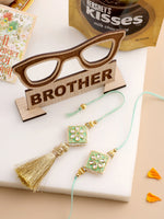 Thumbnail for NVR Set of 2 Handmade Sea Green Kundan Studded Bhaiya Bhabhi Rakhi Combo