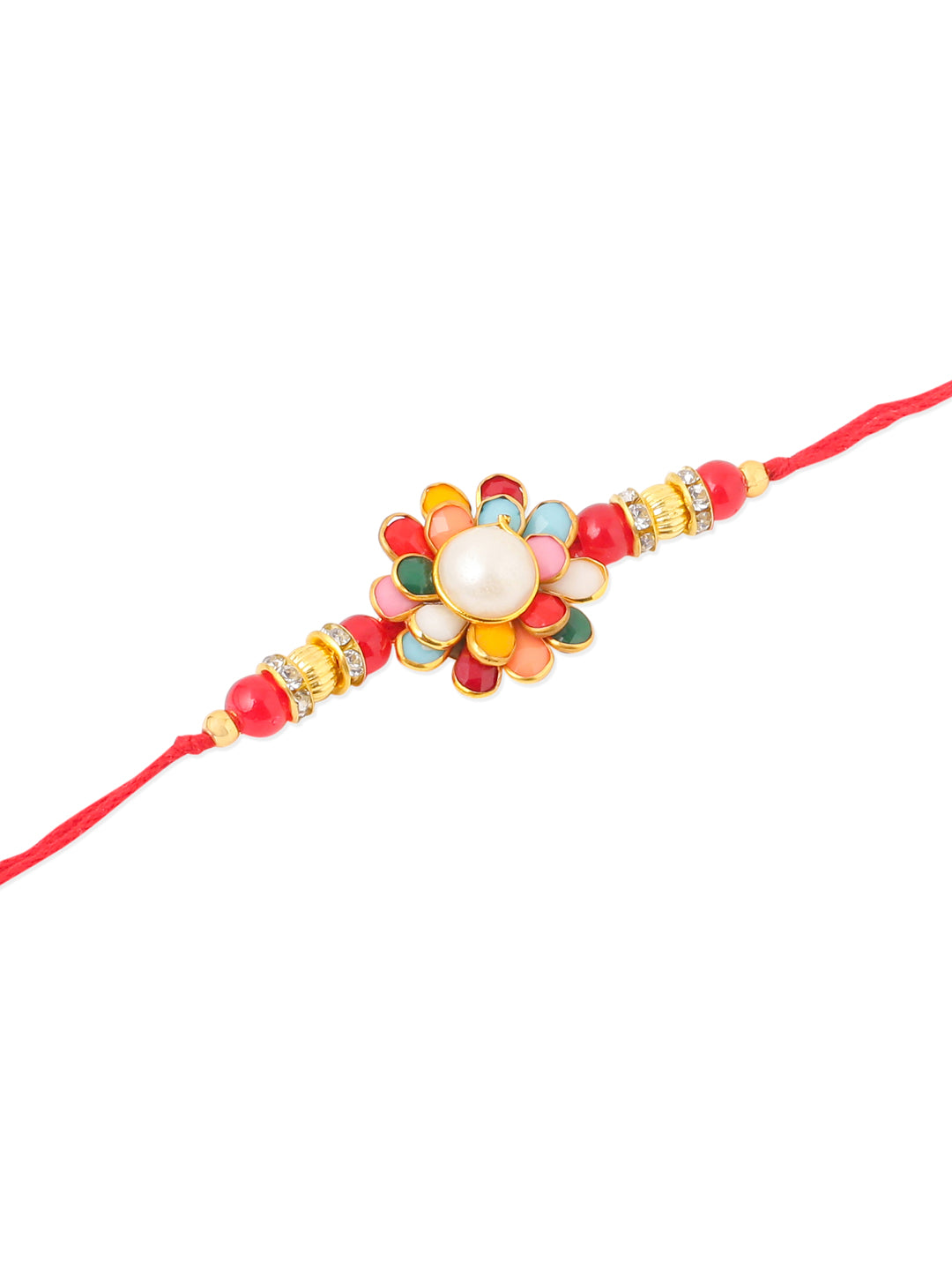 NVR Men Multicolor Beads & Pearls Floral Design Thread Rakhi Roli Chawal Chandan & Mishri - Distacart