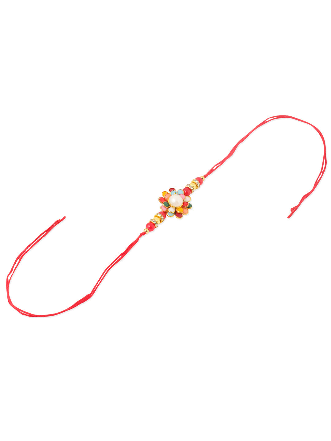 NVR Men Multicolor Beads & Pearls Floral Design Thread Rakhi Roli Chawal Chandan & Mishri - Distacart