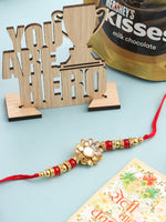 Thumbnail for NVR Men's Red Kundan Studded Floral Design Thread Rakhi, Combo for Rakshabandhan