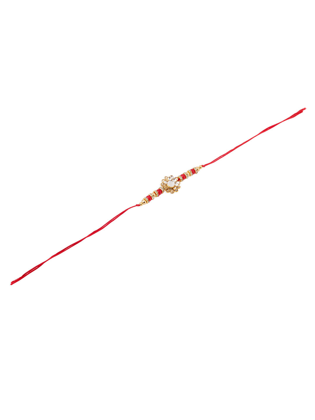 NVR Men's Red Kundan Studded Floral Design Thread Rakhi, Combo for Rakshabandhan