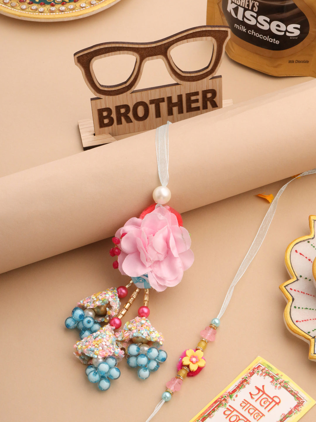 NVR Set of 2 Multicolor Artificial Beads Floral Design Bhaiya Bhabhi Rakhi Combo - Distacart