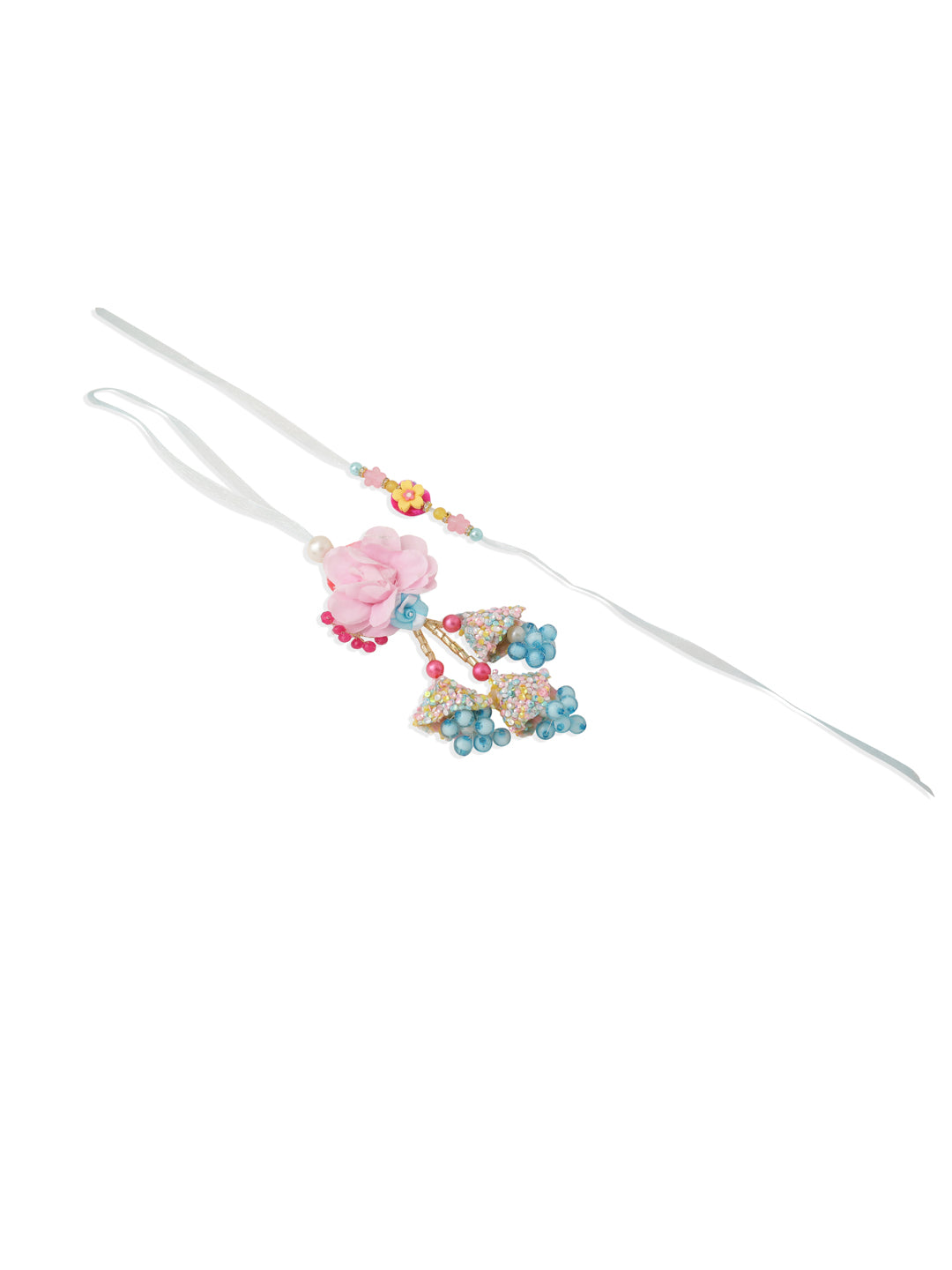 NVR Set of 2 Multicolor Artificial Beads Floral Design Bhaiya Bhabhi Rakhi Combo