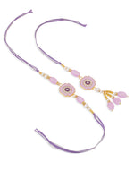 Thumbnail for NVR Set of 2 Purple Artificial Stones & Beads Floral Design Thread Bhaiya Bhabhi Rakhi Combo