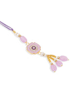 Thumbnail for NVR Set of 2 Purple Artificial Stones & Beads Floral Design Thread Bhaiya Bhabhi Rakhi Combo