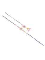 Thumbnail for NVR Set of 2 Purple Artificial Stones & Beads Floral Design Thread Bhaiya Bhabhi Rakhi Combo