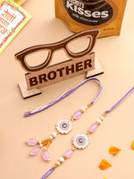 Thumbnail for NVR Set of 2 Purple Artificial Stones & Beads Floral Design Thread Bhaiya Bhabhi Rakhi Combo