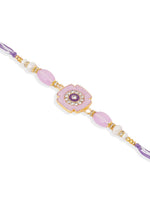 Thumbnail for NVR Set of 2 Purple Artificial Stones & Beads Floral Design Thread Bhaiya Bhabhi Rakhi with Roli Chawal Chandan & Mishri