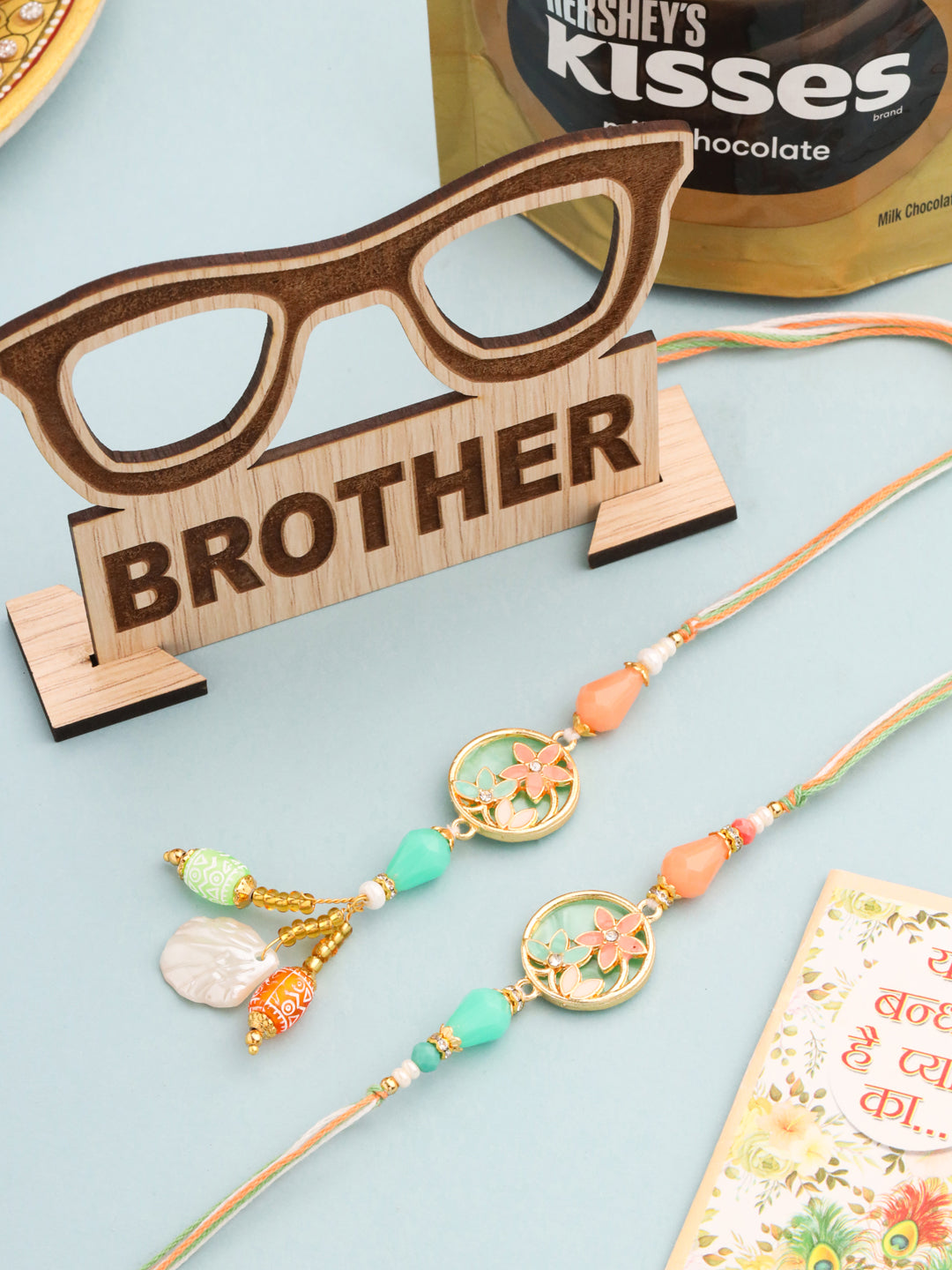 NVR Set of 2 Multicolor Artificial Beads Traditional Bhaiya Bhabhi Pair Rakhi Combo - Distacart