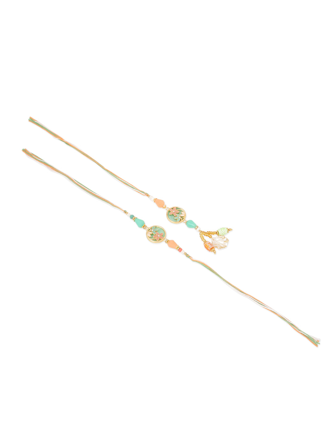 NVR Set of 2 Multicolor Artificial Beads Traditional Bhaiya Bhabhi Pair Rakhi Set with Roli Chawal Chandan & Mishri