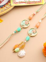 Thumbnail for NVR Set of 2 Multicolor Artificial Beads Traditional Bhaiya Bhabhi Pair Rakhi Set with Roli Chawal Chandan & Mishri