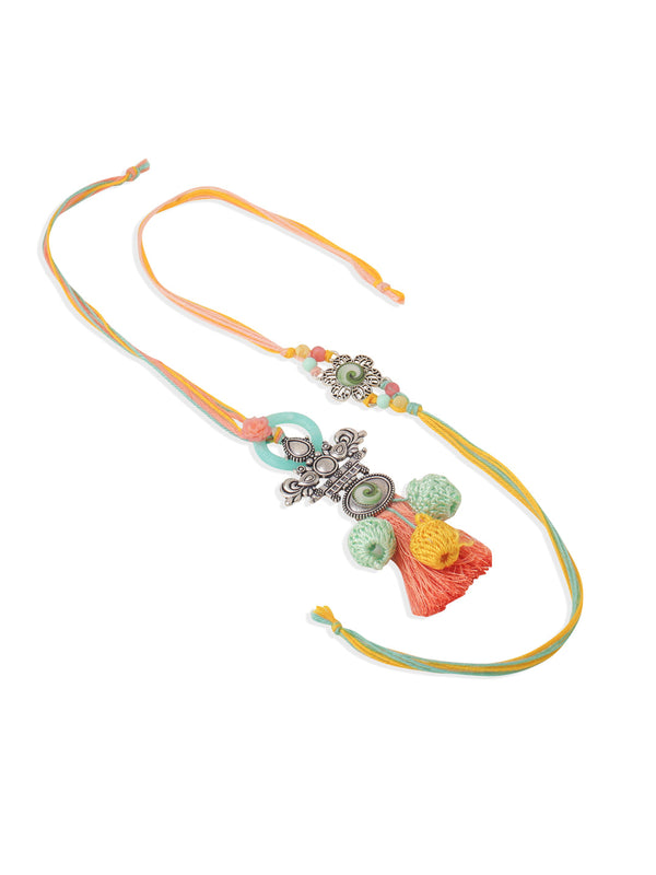 NVR Set of 2 Artificial Beads Traditional Bhaiya Bhabhi Pair Rakhi Set with Roli Chawal Chandan & Mishri