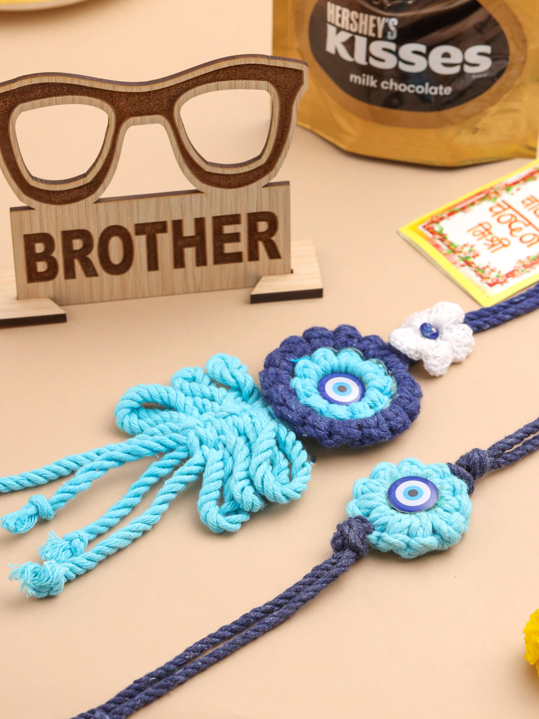 NVR Set of 2 Blue Evil Eye Floral Style Bhaiya Bhabhi Rakhi Set, Combo for Rakshabandhan - Distacart