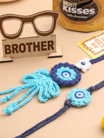 Thumbnail for NVR Set of 2 Blue Evil Eye Floral Style Bhaiya Bhabhi Rakhi Set, Combo for Rakshabandhan