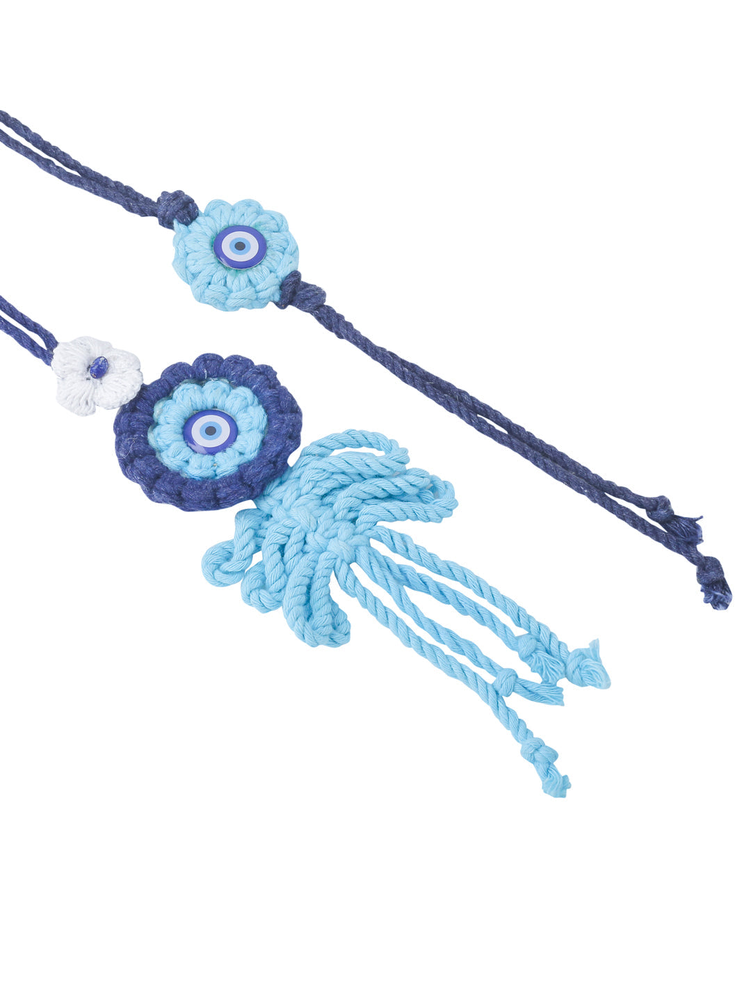 NVR Set of 2 Blue Evil Eye Floral Style Bhaiya Bhabhi Rakhi Set, Combo for Rakshabandhan