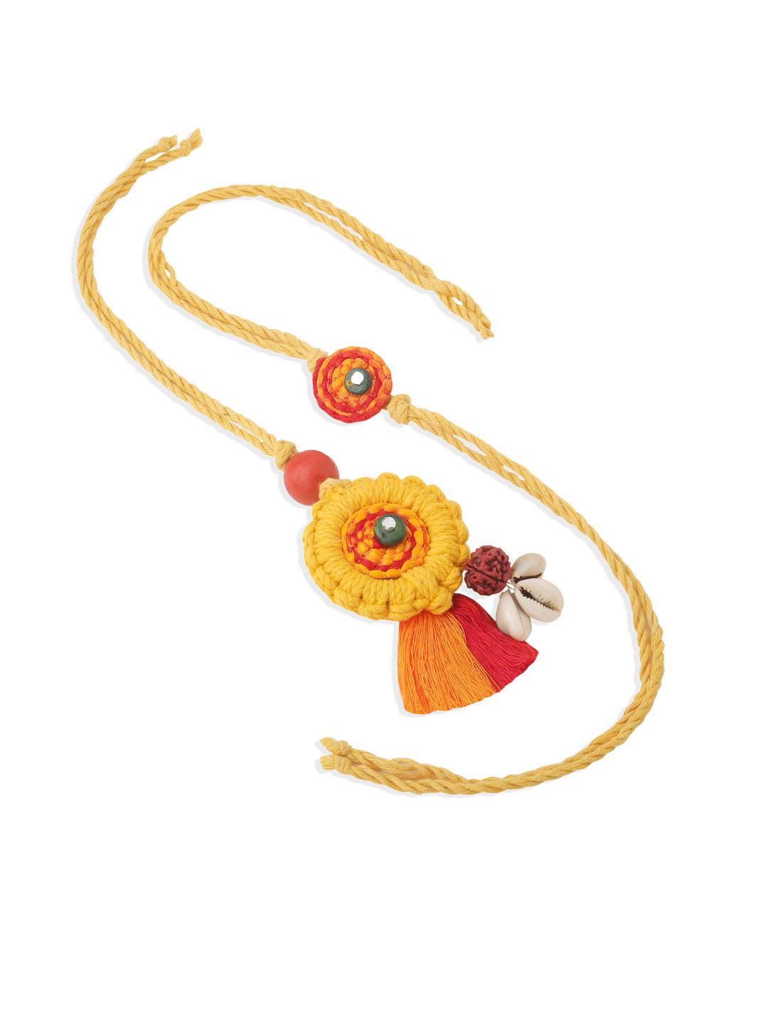 NVR Set of 2 Yellow Sea Shell Round Floral Design Bhaiya Bhabhi Rakhi Combo